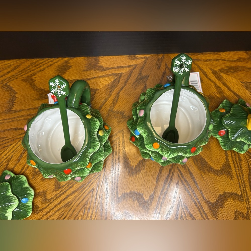 Mr. Christmas Green Nostalgic Tree Mug w/ Lid Spoon 16 oz Classic Set of 2 NEW - Picture 8 of 14